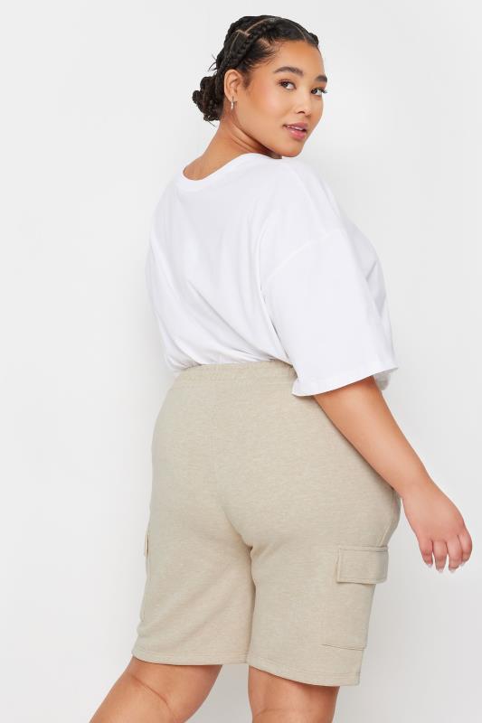 YOURS Plus Size Natural Brown Cargo Jogger Shorts | Yours Clothing 3