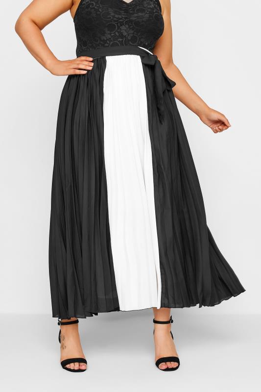 Plus Size  Curve YOUR LONDON Black Colour Block Pleated Maxi Skirt