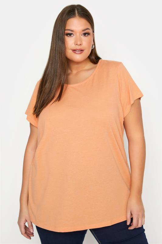 Plus Size  Curve Orange Marl Short Sleeve Basic T-Shirt