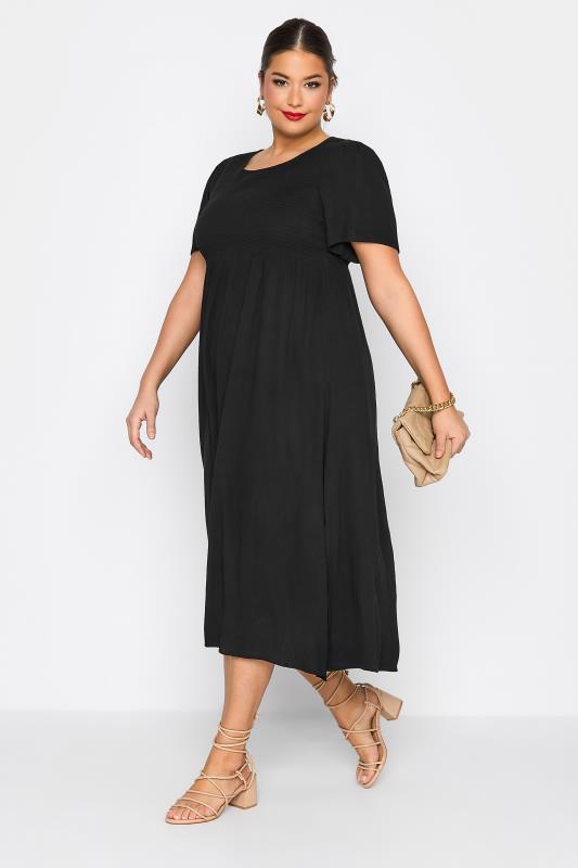 LIMITED COLLECTION Curve Black Shirred Midaxi Dress_B.jpg