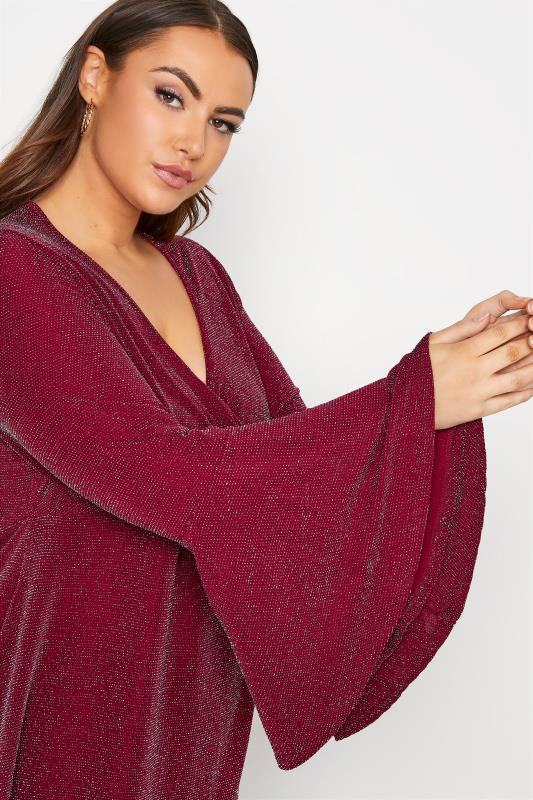 LIMITED COLLECTION Wine Red Glitter Flare Sleeve Wrap Top_D.jpg