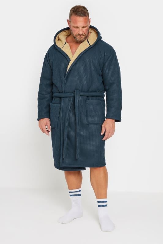 BadRhino Big & Tall Navy Blue Waffle Borg Lined Dressing Gown | BadRhino 1