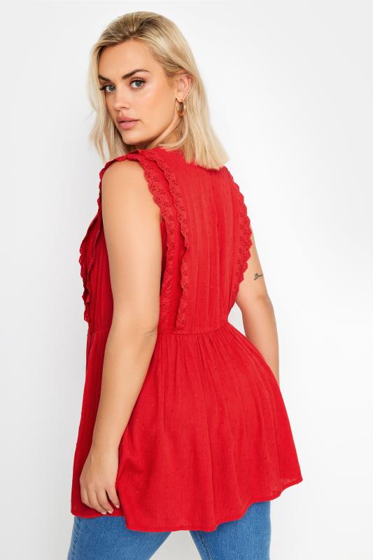 YOURS Plus Size Red Crinkle Dobby Peplum Top | Yours Clohing 3