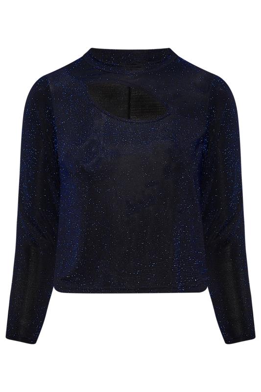 LIMITED COLLECTION Plus Size Blue Glitter Cut Out Crop Top | Yours Clothing 6