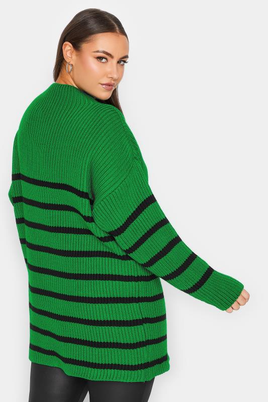 YOURS LUXURY Plus Size Green Stripe High Neck Jumper | Yours Clothing 4