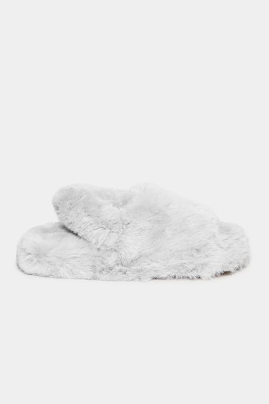 Grey Faux Fur Ankle Strap Mule Slippers In Extra Wide EEE Fit 2