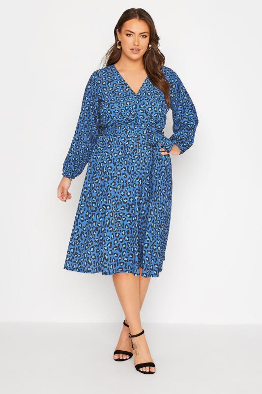 YOURS LONDON Curve Blue Leopard Print Wrap Dress 2