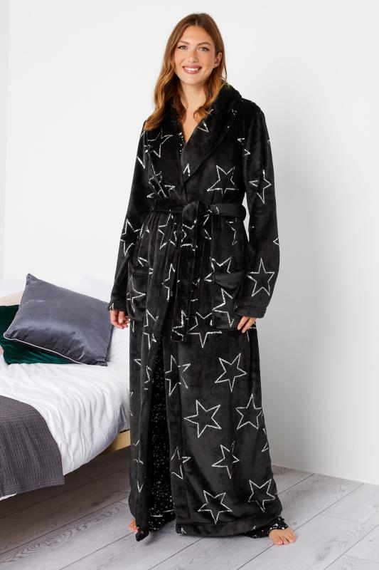  dla puszystych LTS Tall Black Foil Star Print Maxi Dressing Gown