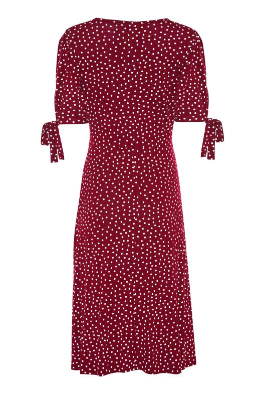 LTS Tall Red Polka Dot Tie Sleeve Midi Dress 7