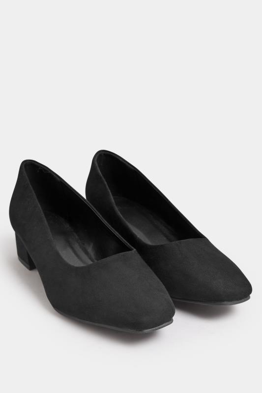 Black Faux Suede Block Heel Court Shoe In Extra Wide EEE Fit | Yours Clothing 2
