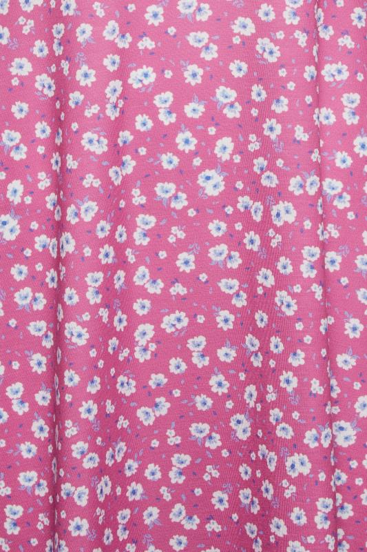 Petite Pink Daisy Print Ruched Front Dress | PixieGirl 5