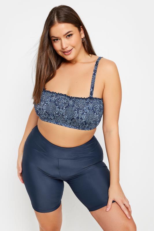 YOURS Curve Plus Size Blue High Waist Swim Shorts | Yours Clothing  2