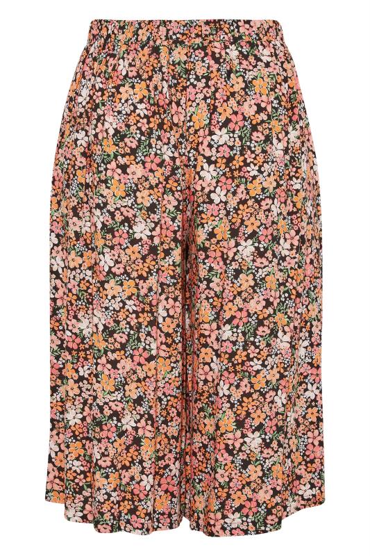 Plus Size Black & Orange Floral Print Culottes | Yours Clothing  6