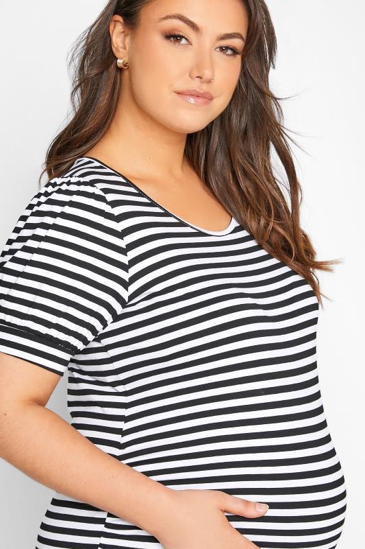 BUMP IT UP MATERNITY Plus Size Black Stripe Puff Sleeve T-Shirt | Yours Clothing  4