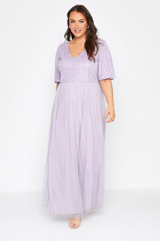 Plus Size  LUXE Curve Lilac Purple Sequin Hand Embellished Maxi Dress