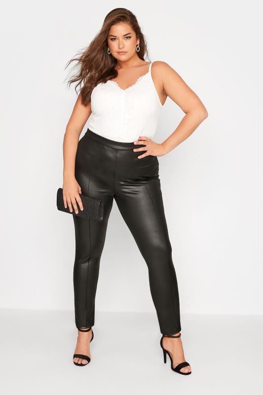 YOURS LONDON Curve Black Front Seam Leather Look Leggings 2