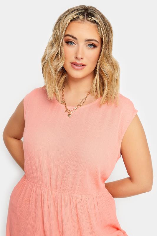 LIMITED COLLECTION Plus Size Coral Orange Crinkle Boxy Peplum Vest Top | Yours Clothing 5