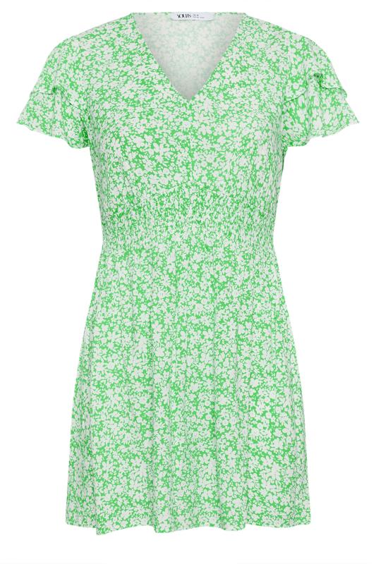 YOURS Plus Size Green Ditsy Print Flutter Sleeve Peplum Top | Yours Clothing 5