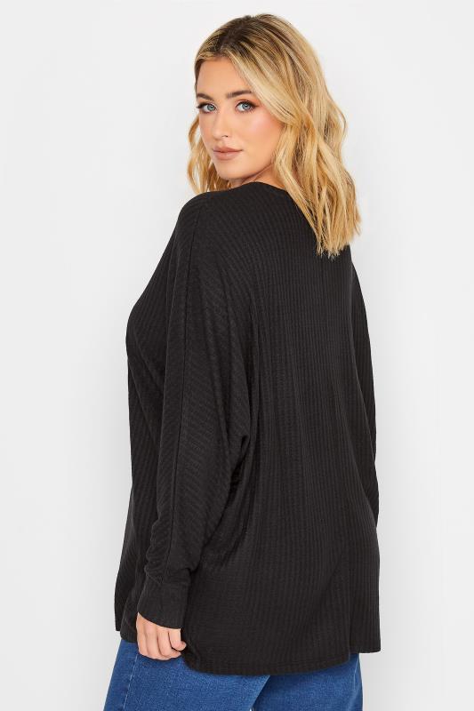 YOURS Plus Size Black Soft Touch Ribbed Top | Yours Clothing 3