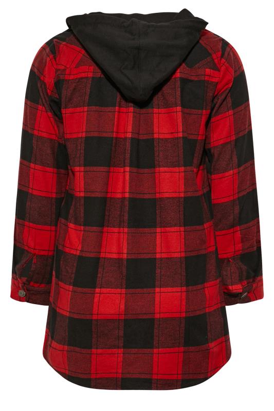 Plus Size Red Check Hooded Shirt | Yours Clothing 7