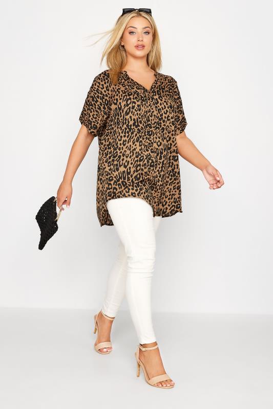 Curve Brown Leopard Print Grown On Sleeve Shirt 2