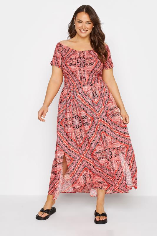 Plus Size Pink Paisley Print Bardot Maxi Dress | Yours Clothing 2