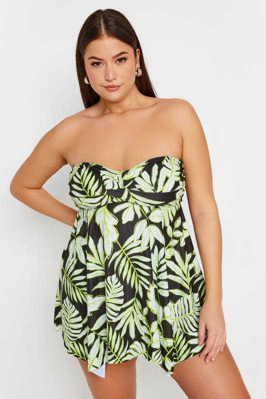 YOURS Plus Size Black Leaf Print Twist Tankini Top | Yours Clothing 3