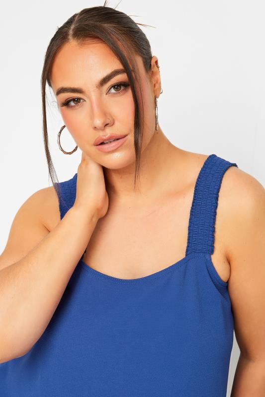LIMITED COLLECTION Plus Size Blue Shirred Strap Cami Vest Top | Yours Clothing 5