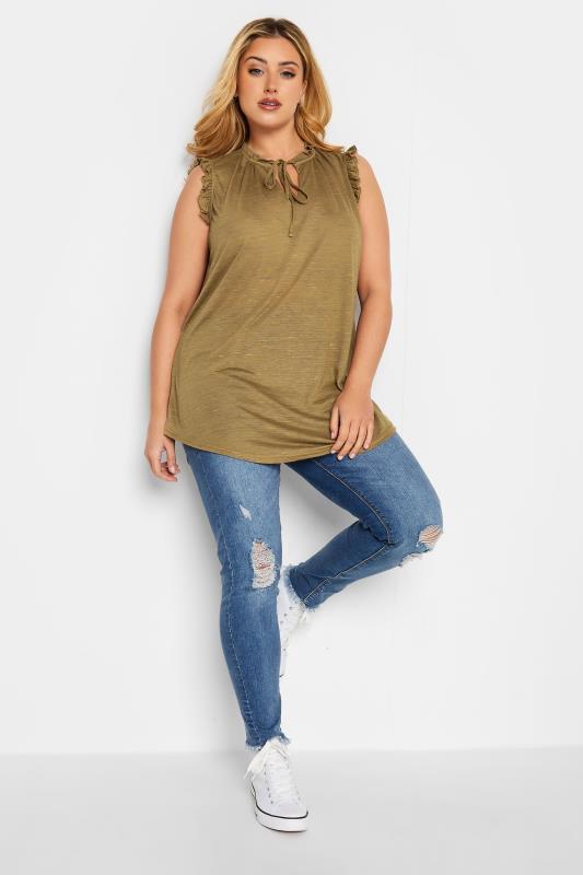 Curve Plus Size Brown Frill Sleeve Blouse | Yours Clothing 2