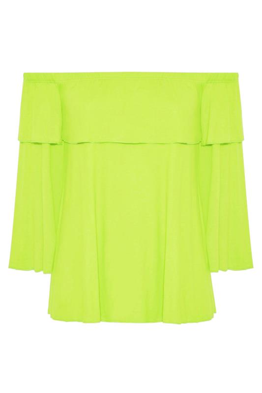 LIMITED COLLECTION Plus Size Lime Green Frill Bardot Top | Yours Clothing 6