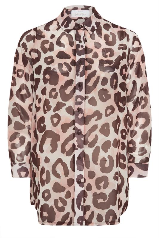 YOURS LONDON Plus Size Natural Brown Leopard Print Boyfriend Shirt | Yours Clothing 5