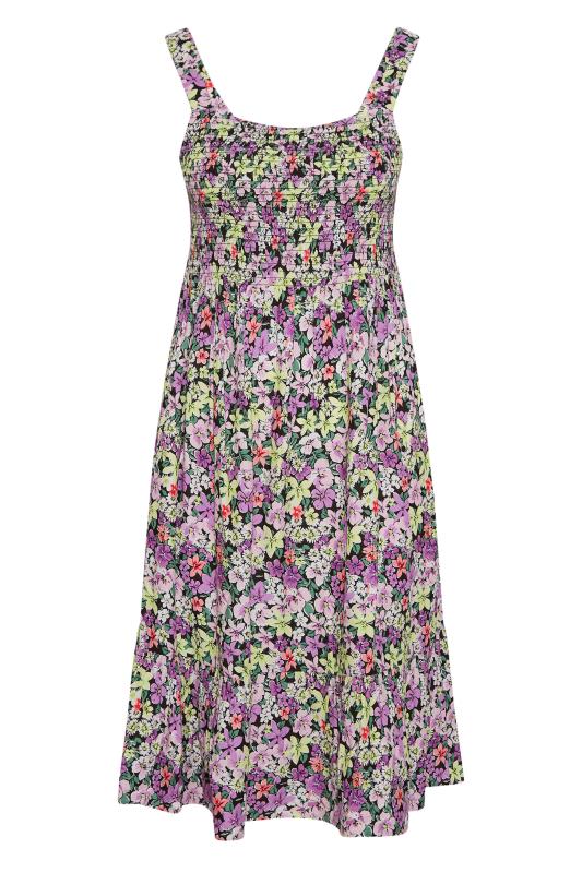 Plus Size Purple Floral Shirred Midi Smock Sundress | Yours Clothing 6