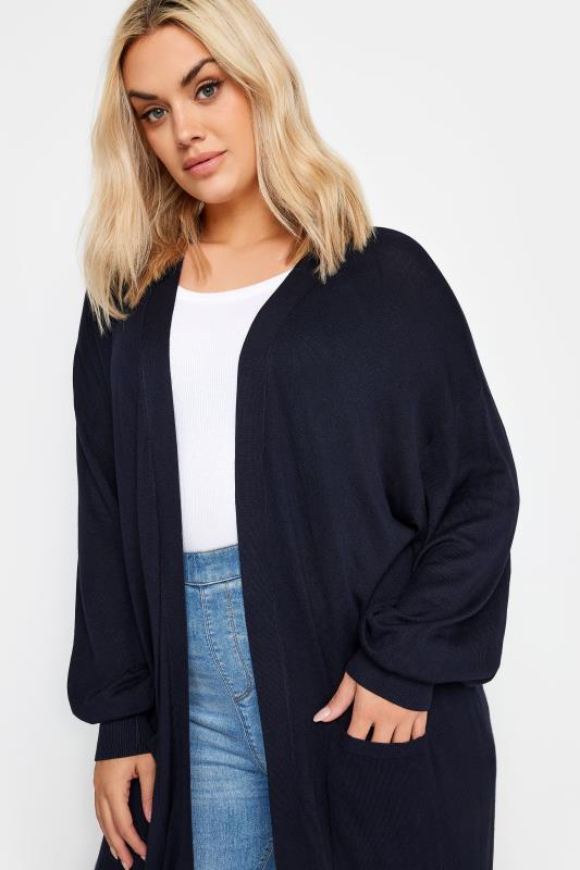 Plus Size Curve Navy Blue Balloon Sleeve Fine Knit Cardigan | Yours Clothing 4