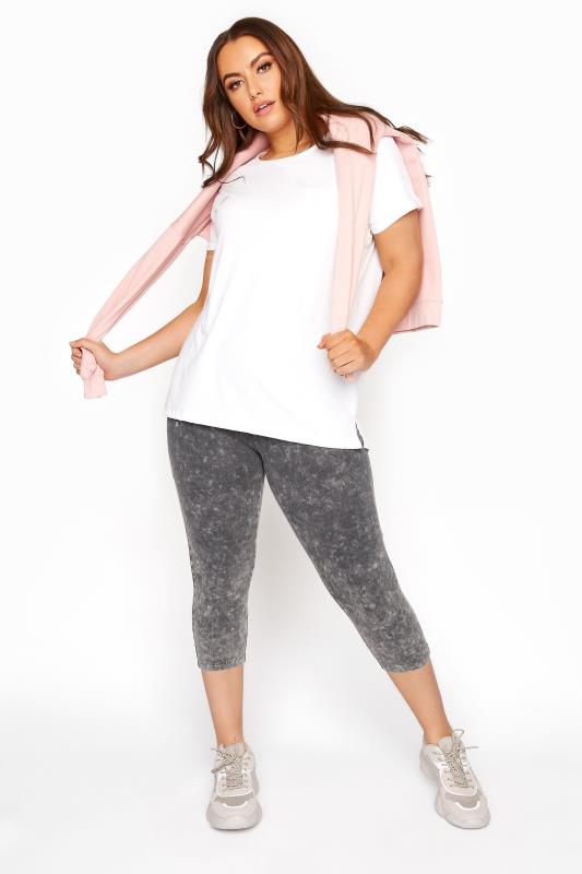 Grey Acid Wash Cropped Leggings | Yours 