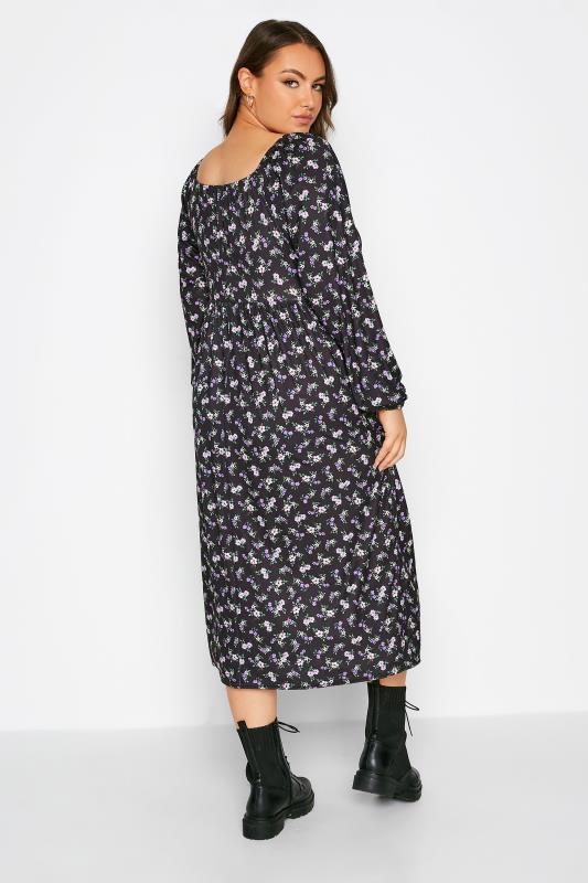 LIMITED COLLECTION Plus Size Black & Purple Ditsy Print Smock Dress | Yours Clothing  3