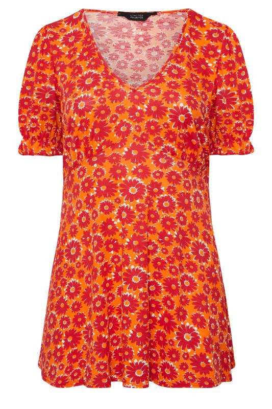 LIMITED COLLECTION Plus Size Orange Floral Frill Sleeve Top | Yours Clothing 6