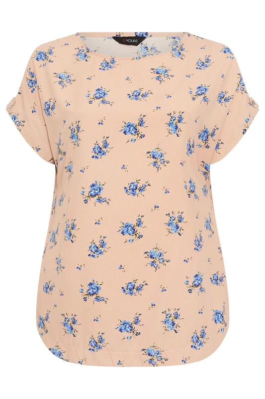YOURS Plus Size Pink Floral Tab Sleeve Top | Yours Clothing 5