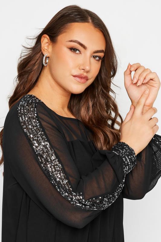 YOURS LONDON Plus Size Curve Black Long Sleeve Sequin Tunic Top | Yours Clothing 4