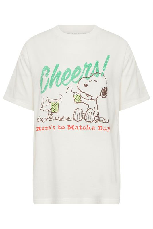PixieGirl Petite Women's White Snoopy Matcha Graphic Cotton T-Shirt | PixieGirl 8