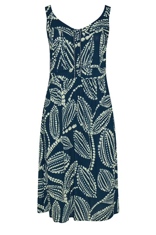 EVANS Plus Size Navy Blue Leaf Print Tie Waist Sundress | Evans 5