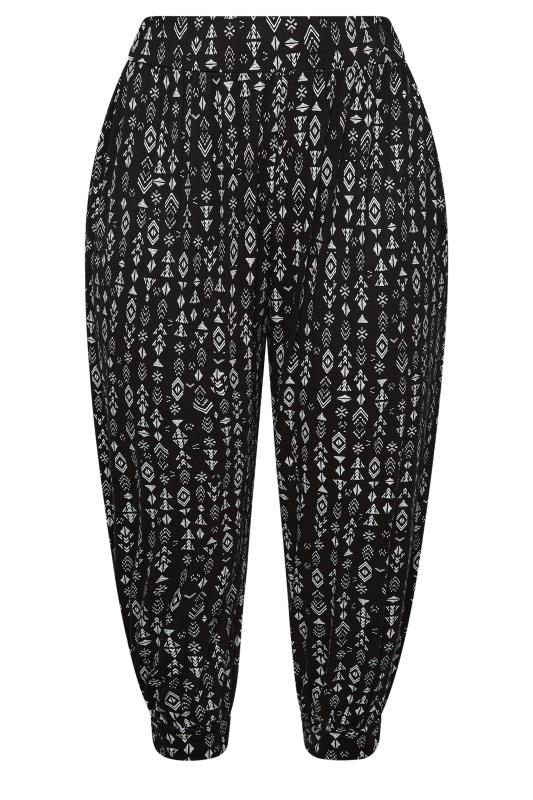 YOURS Curve Plus Size Black Aztec Print Cropped Harem Trousers | Yours Clothing  5
