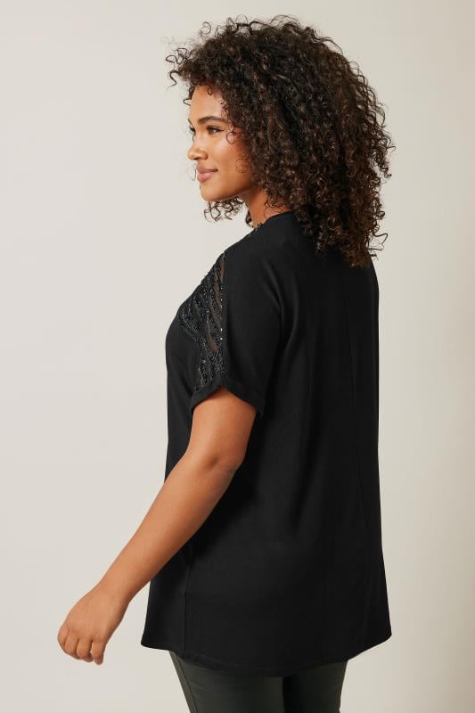 EVANS Plus Size Black Sequin Embellished T-Shirt | Evans 4