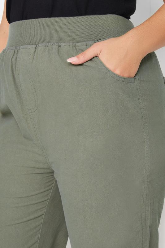 YOURS Plus Size Khaki Green Elasticated Cool Cotton Cropped Trousers | Yours Clothing 4