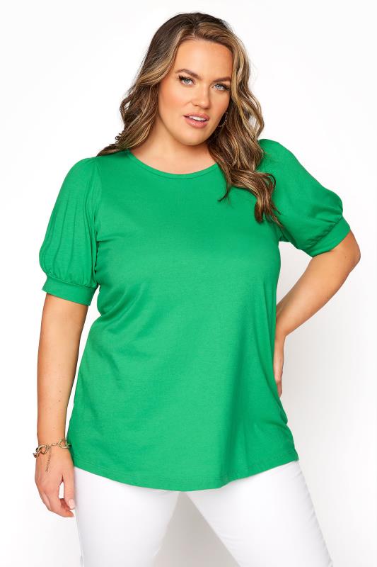 Green Puff Sleeve T-Shirt | Yours Clothing