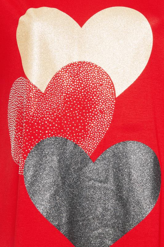 YOURS Curve Plus Size Red Glitter Heart Print T-Shirt | Yours Clothing  5