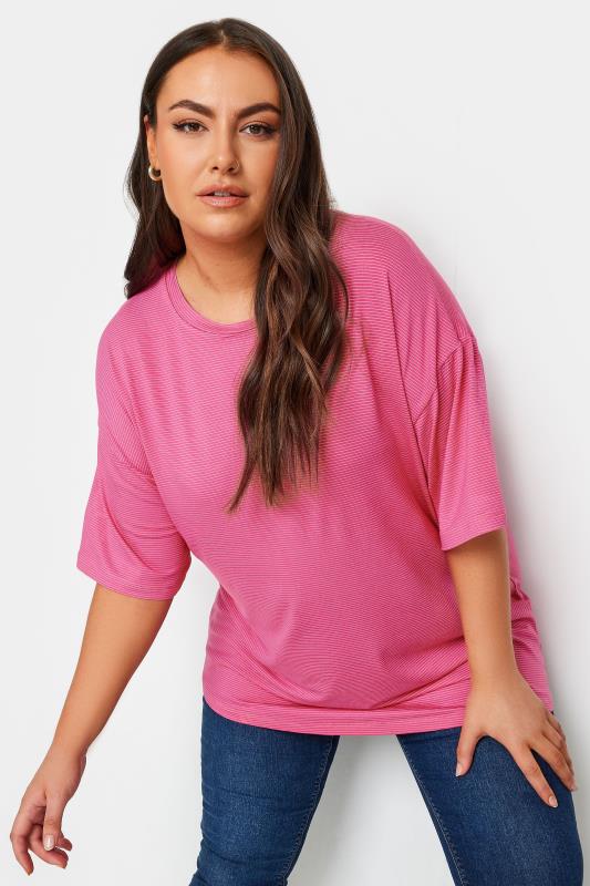 YOURS Plus Size Pink Oversized Boxy T-Shirt | Yours Clothing 1