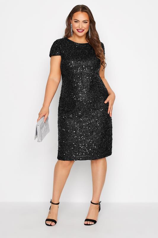 YOURS LONDON Plus Size Black Sequin Embellished Shift Dress | Yours Clothing 2