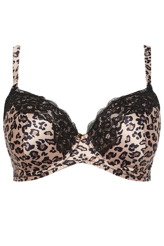 Plus Size Natural Brown Leopard Print Satin Padded T-Shirt Bra | Yours Clothing 6