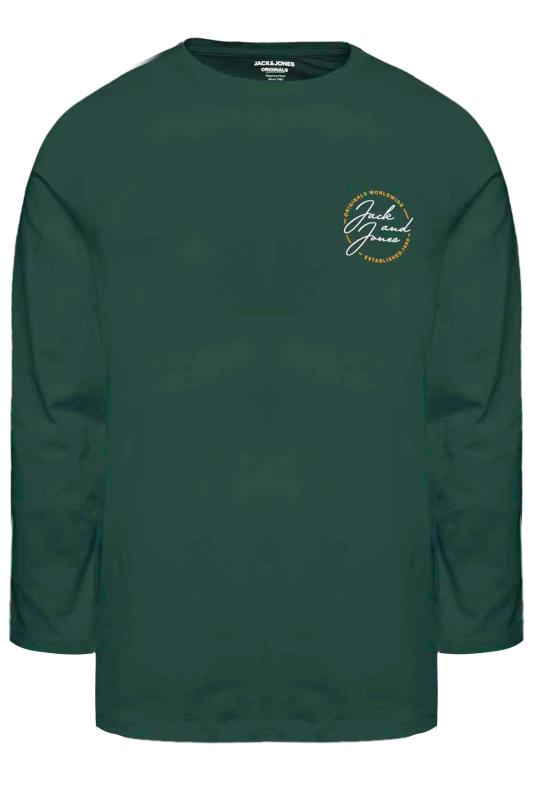 JACK & JONES Big & Tall Green Long Sleeve Printed Logo T-Shirt 2