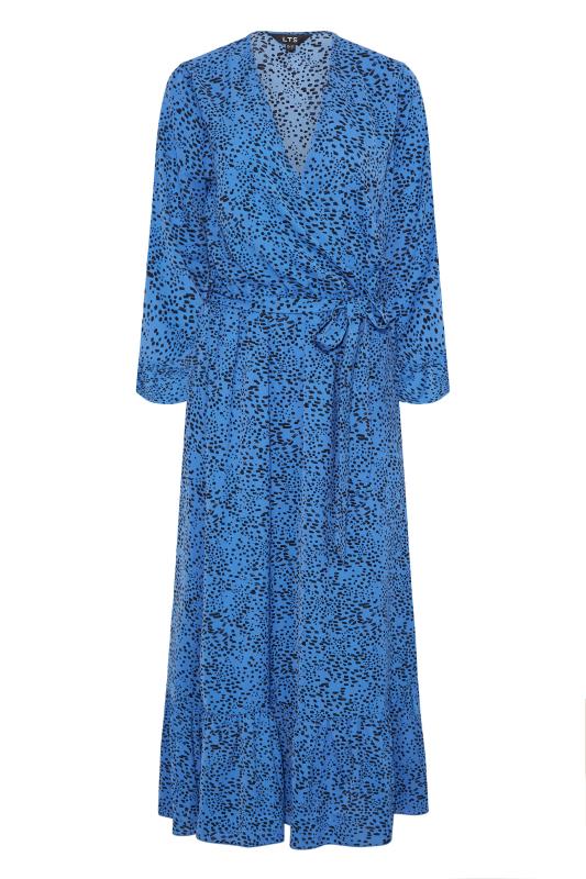 LTS Tall Cobalt Blue Dalmatian Print Wrap Dress 7